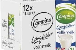 Campina houdbare volle melk 12 pakken à 1 liter